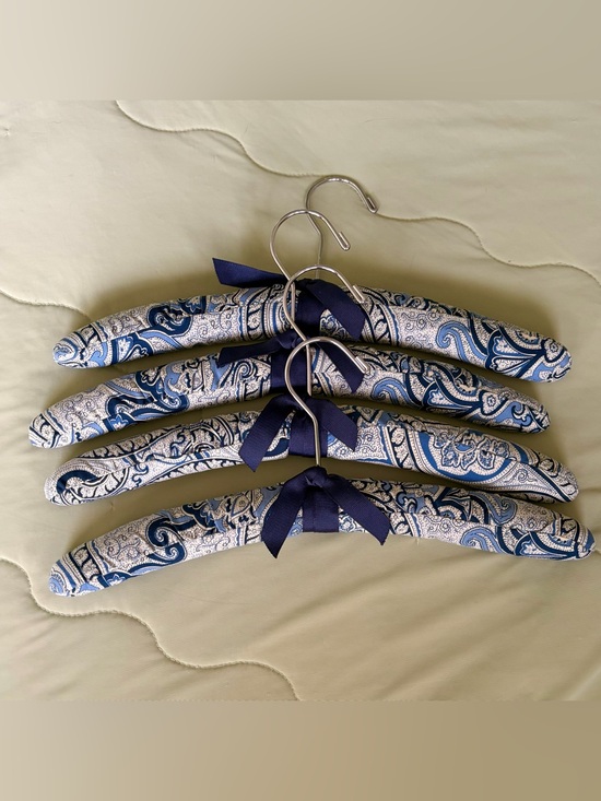 Other - Padded Paisley Style Print Fabric Hangers in Navy and Cream - Set of 4